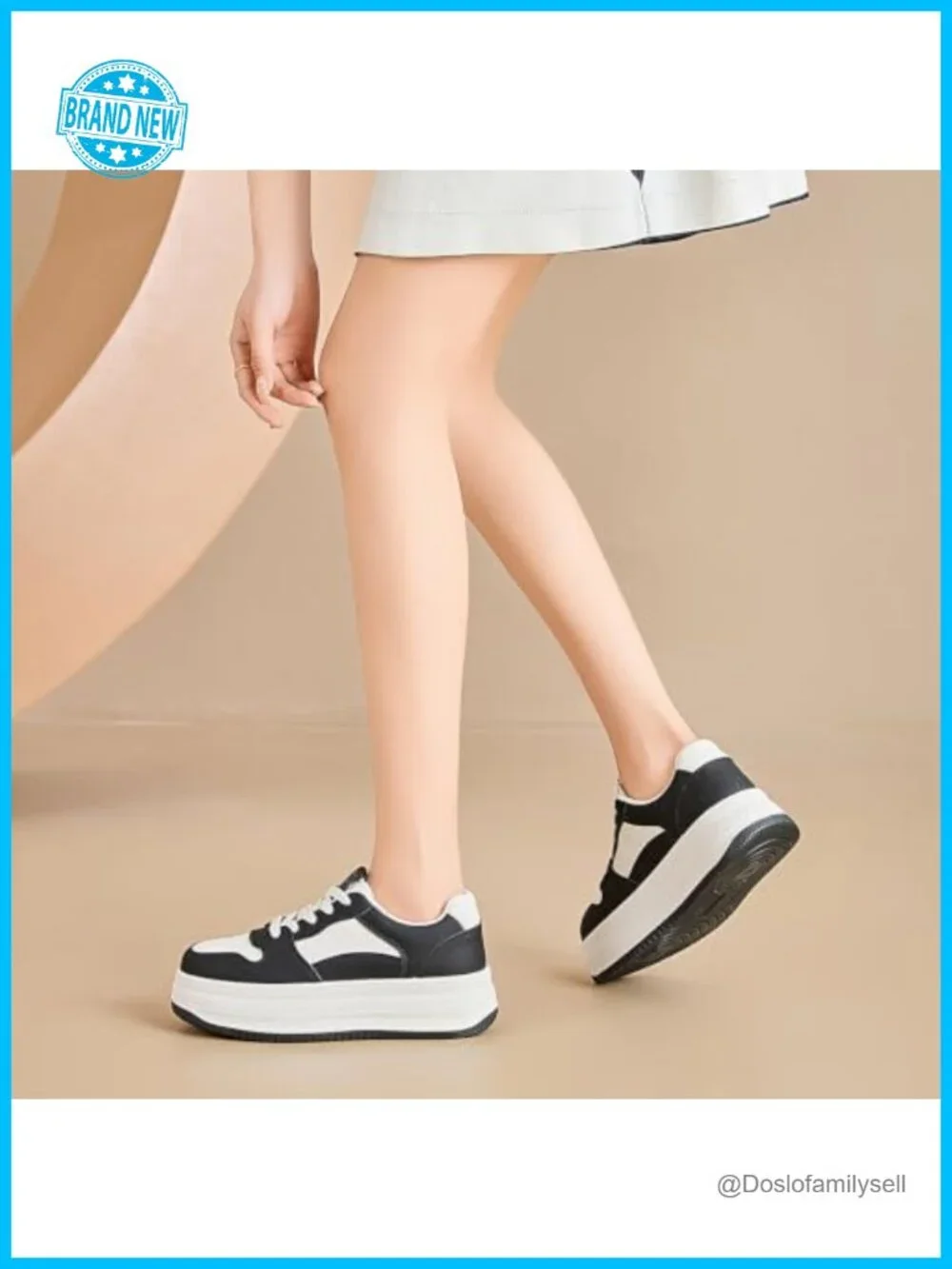 Platform Sneakers Chunky Lace-Up PU Leather Walking Casual Shoes